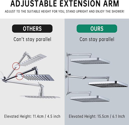 Shower Heads with Handheld Spray Combo, 13 Inches Rain Shower Head with 4 Mode Handheld Wand, and 13 Inches Adjustable Extension Arm, 3 Way Diverter Valve, Extra Long Hose (Chrome)