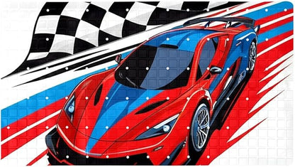 Bath Tub and Shower Mats, Non Slip Bathmat with Drain Holes and Suction Cups for Bathroom Floor, 15.1 x 26.8 Inch (Retro Race Car with Checkered Flag)