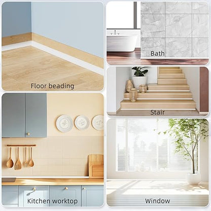 Flexible Quarter Round Molding Trim Peel and Stick 236Inch White,Small Self Adhesive Silicone Shoe Moulding,Bendable Mini Waterproof Caulk Strip for Baseboard,Wall,Bathtub,Floor,Bathroom,Crown
