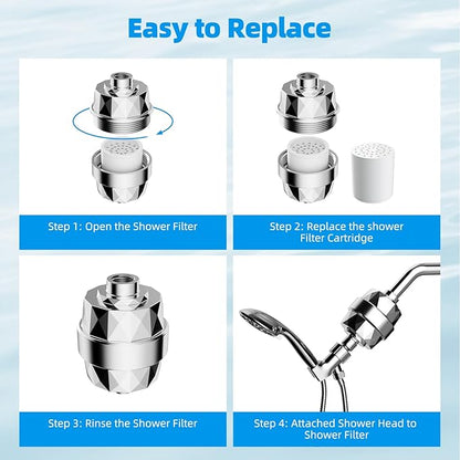 Hibbent 2 Pack Shower Filter Replacement Cartridges for Hard Water, High Output 20 Stage Shower Filter with Vitamin C to Remove Chlorine & Fluoride, Glowing Skin, Strong Nails & Shimmering Hair