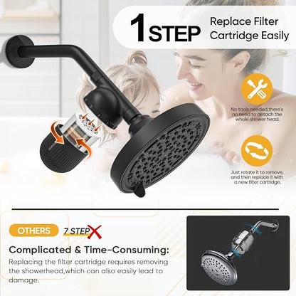 Cobbe Shower Filter | All-METAL Joint | 99% REMOVAL Shower Head Filter for Hard Water, Heavy Metals, Chlorine and Harmful Substance, Improve your skin and hair - Black