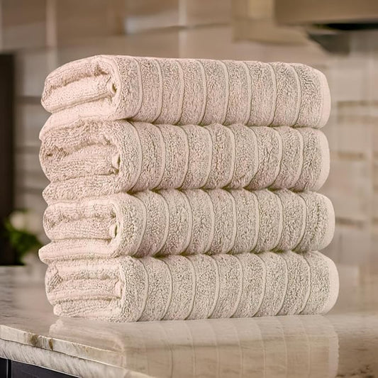 Classic Turkish Towels CTT Luxury Hand Towels for Bathroom Set of 4, 100% Turkish Cotton, Quick Dry & Comfy Towels for Hotel & Spa, Highly Absorbent | 20"x32" (Almond Beige)