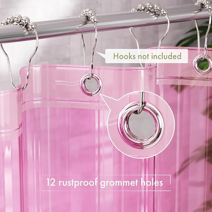 AmazerBath Shower Curtain Liner, 72x72 Transparent Hot Pink Shower Liner, Lightweight Plastic Shower Curtain Liners, Cute Waterproof Shower Liner for Bathroom with 3 Magnets & 12 Grommet Holes