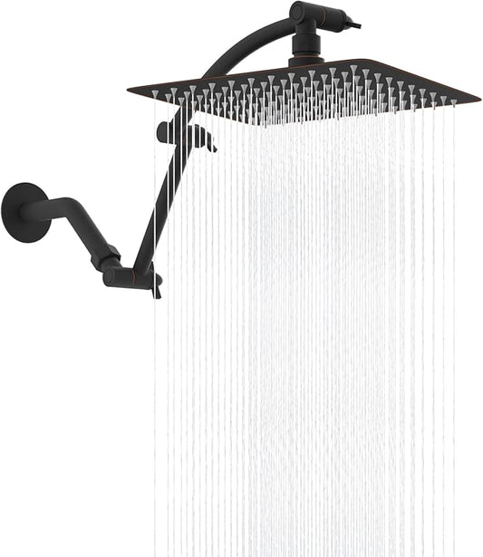 Hibbent All Metal cUPC Certified Rain Shower Head, 10'' High Pressure Rainfall Showerhead with 16" Shower Head Extension Arm, Brass Adjustable Shower Arm Extender, fixed Showerheads, Oil Rubbed Bronze