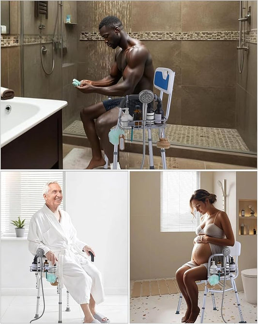 Rustproof Hanging Shower Caddy for Shower Chair, Stainless Steel Bathroom Basket for Bath Chair Bench,Showers Caddy Chair, Shampoo Bottle Holder for Elderly, Pregnant, Handicap, Patient