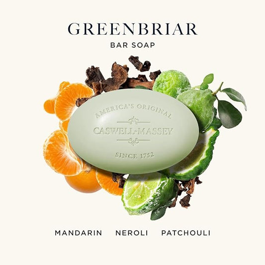Caswell-Massey Greenbriar Natural Bar Soap for Men, Moisturizing Body Soap Bar for All Skin Types, Made with Essential Oils & Plant-Based Formula for Soft Skin, Made in USA, 5.8 oz