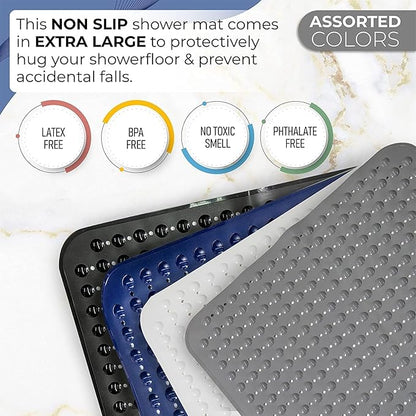 ENKOSI Extra Large Square Non Slip Shower Mat - 31 x 31-inch XL Bathroom Shower Mat - Square Shower Matts for Shower Stall Floors | Secure Suction Cups and Drain Holes (31x31 Clear Brown)