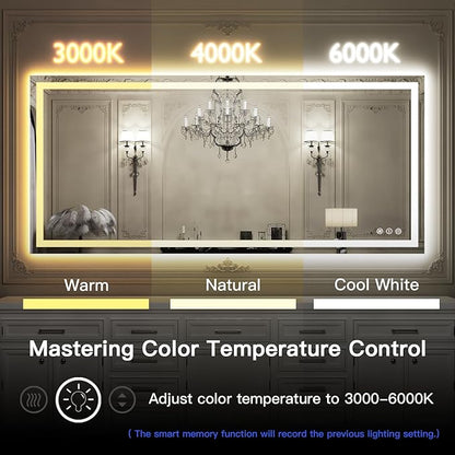 ISKM 88'' x 38'' LED Mirror for Bathroom Lighted Vanity Mirror for Wall Front Lights + Backlit LED Bathroom Mirror Anti-Fog Tempered Glass ETL Listed