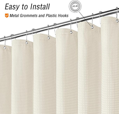 Gibelle Long Shower Curtain 72 x 78, Tall Waffle Weave Textured Fabric Shower Curtain for Bathroom, Water Repellent, Machine Washable, Ivory