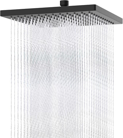Hibbent Thickness Metal Rain Shower Head, 12 Inch High Pressure Shower Heads, Square Large Bathroom Rainfall Shower Head with Adjustable Brass Ball Joint, Waterfall Full Body Coverage, Matte Black