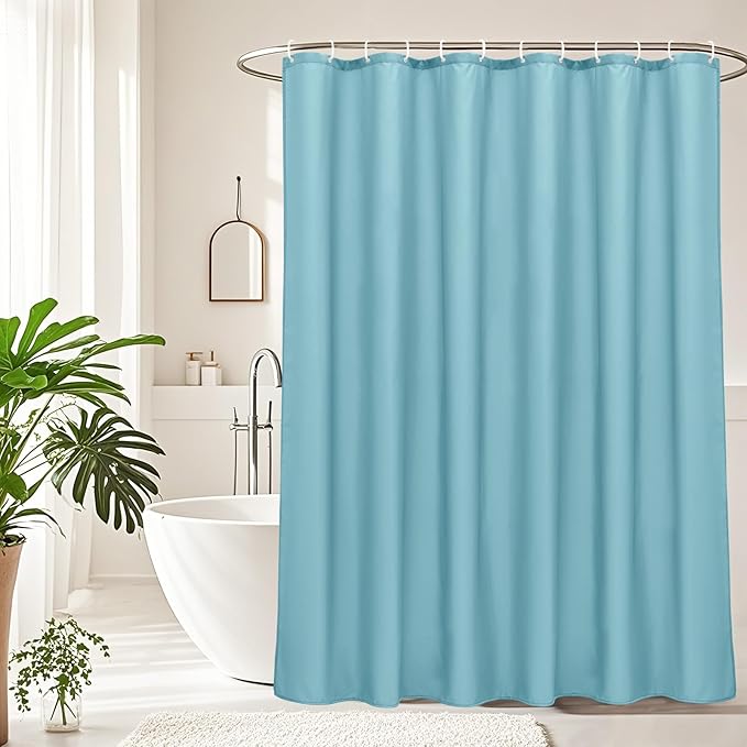 AooHome Stall Size 48x72 inch Shower Liner, Fabric Solid Color Bathroom Curtain with Hooks, Weighted Hem, Water Repellent, Blue