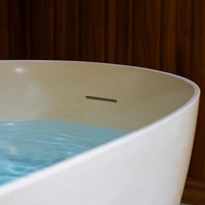 WOODBRIDGE 69" L x 32" W Stone Resin Luxury Contemporary Solid Surface Freestanding Soaking Bathtub in Cream with 2-Drain Covers Included