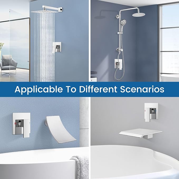 Airuida Square Single-Function Brass Faucet Shower Rough-in Valve Male Thread Bathroom Trim Kit Single Handle Tub Shower Valve 4.3 Inch Cover Plate Chrome Polish