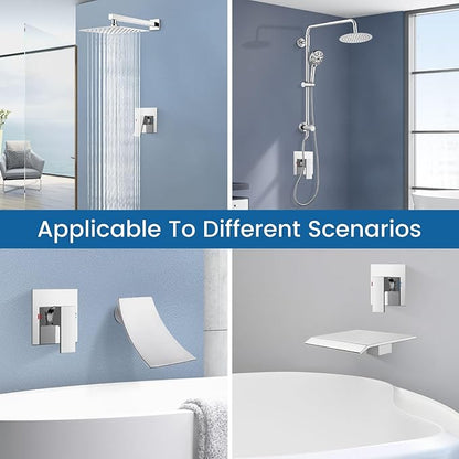 Airuida Square Single-Function Brass Faucet Shower Rough-in Valve Male Thread Bathroom Trim Kit Single Handle Tub Shower Valve 4.3 Inch Cover Plate Chrome Polish
