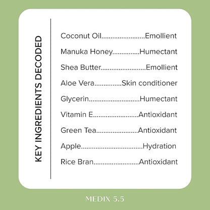 Medix 5.5 Men & Women Coconut Body Lotion + Manuka Honey Cream | Natural Coconut Oil Lotion | Moisturizer Cream Body Butter Skin Care Balm | Stretch Marks, Cellulite, & Dry Skin |15 Fl Oz