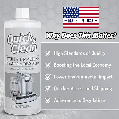 Quick & Clean Cocktail Machine Cleaner & Descaler - Made in the USA - Cleaner & Descaler for At-Home Cocktail Machines - Removes Mineral & Limescale Buildup