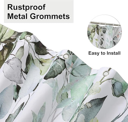 Colorful Star Sage Green Eucalyptus Waterproof Shower Curtain Set with Hooks, Minimalist Watercolor Floral Print Bathroom Décor, Plant Leaves Washable Fabric Shower Curtain, 72 x 78 Inch