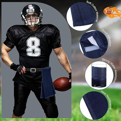 Shimeyao 2 Pcs Cotton Sports Football Towel with Closure Pitching Football Sweat Towel for Sports Gym Men Women Accessories(Dark Blue,Classic)