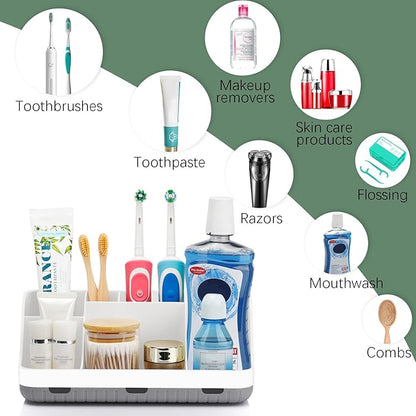 Toothbrush Holders for Bathrooms Countertop Organizer - Kids Electric Toothbrush and Toothpaste Holder Detachable 7 Slots Tooth Brush Organization Bathroom Accessories Storage Vanity, White