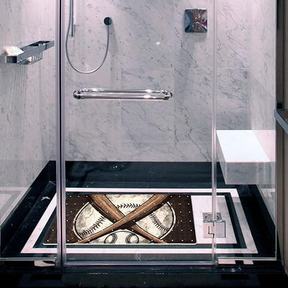 Bath Tub and Shower Mats, Non Slip Bathmat with Drain Holes and Suction Cups for Bathroom Floor, 15.1 x 26.8 Inch (Vintage Crossed Baseball Bat)