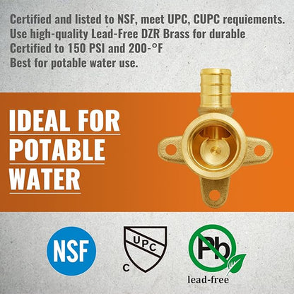 SUNGATOR 4-Pack Pex Drop Ear Elbow 1/2", No Lead Brass Fittings, UPC Certified, ASTM F1807