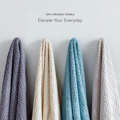 Texere 100% Organic Cotton Jacquard 650 GSM Premium Bath Towel Sets - Extra Absorbent Quick Dry and Plush (Cable, Smoke Blue, 2 Bath & 2 Hand Towels)