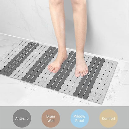 MBOSS Shower Mat Non Slip Bathtub Mats for Bathroom Shower Floor Mat Bath Mats for Shower Tub Anti Slip Shower Mat with Drain Hole and Large Suction Cups (Dark Gray Light Gray, 37.5 X 15.7 Inch)