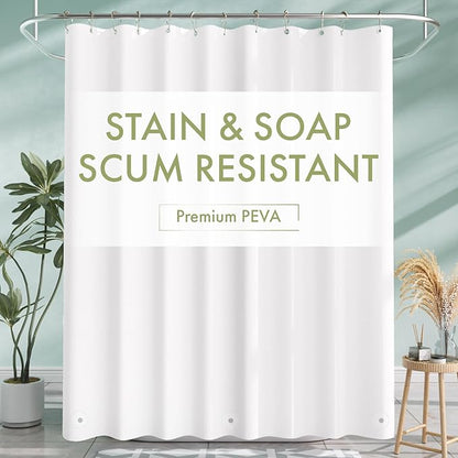 AmazerBath Shower Curtain Liner, 72x72 Plastic White Shower Curtain Liner, Cute Waterproof PEVA Shower Curtains, Lightweight Shower Curtains for Bathroom with Magnets and 12 Rustproof Grommet Holes