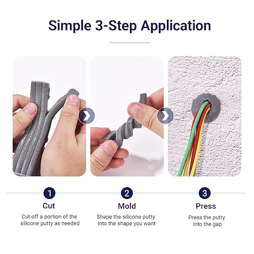 Moldable Waterproof Silicone Putty for Bathroom Wall & Pipe Gaps, Reusable & Pliable Repair Sealant (Black)