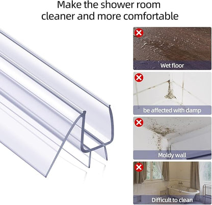 POZIA Shower Door Bottom Seal Frameless Glass Shower Door Seal Strip Clear Vinyl Durable Stop Shower Leaks and Create a Water Barrier Ultra Clear (2PACK-1/2in)