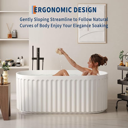 67" Freestanding Bathtub, Deep Soaking Tub with Non-Slip Base, CUPC Certified Stand Alone Tub, Modern Bathroom Soaker Tub with Chrome Drain, Easy Install, White