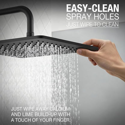 Lava Odoro 12-inch Square Bathtub and Shower Faucet Set Matte Black, Shower Trim Kit with Rough-in Valve High Pressure Black Rainfall Shower Head and Handle Set, (Valve Included), SF106-MB-T