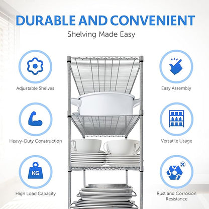 4000 LBS Heavy Duty Wire Rack 48 x 24 x 76, 5-Tier NSF Commercial Rolling Rack with Wheels, Chrome Metal Shelving Unit for Garage, Kitchen, Warehouse, Adjustable Storage Shelf, Crescent