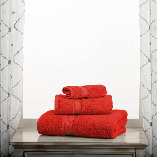 Premium Towel Collection, Egyptian Cotton Towels for Shower and Bathroom Assorted 3-Piece Towel Set, 30" x 55", 20" x 30", 13" x 13", Red by Blue Nile Mills