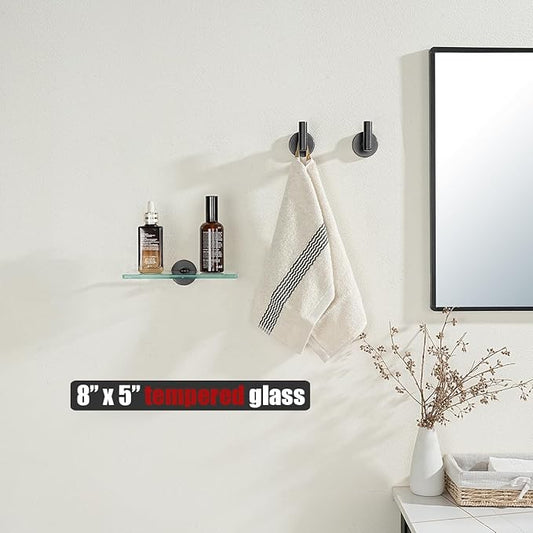 JQK Bathroom Glass Shelf Oil Rubbed Bronze, Tempered Glass Shower Storage 8 by 5 inches, 304 Stainless Steel ORB Wall Mount 2 Pack, TGS101L8-ORB-P2