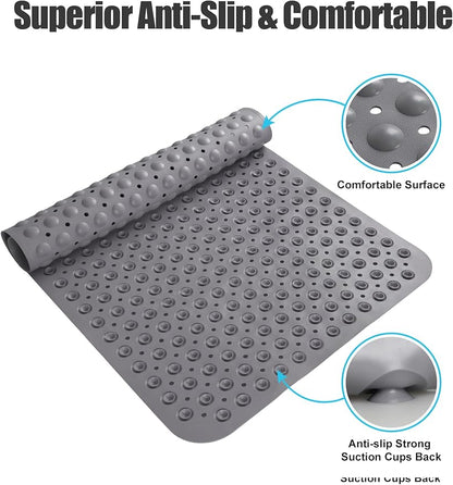 Extra Large Shower Mat, Yonala 47.2 x 31.5 Inch Non Slip Shower Mats for Inside Shower with Drain Hole and Suction Cups, Soft Trimmable TPE Anti Slip Shower Mat for Walk in Shower Stall, Heavy Mat