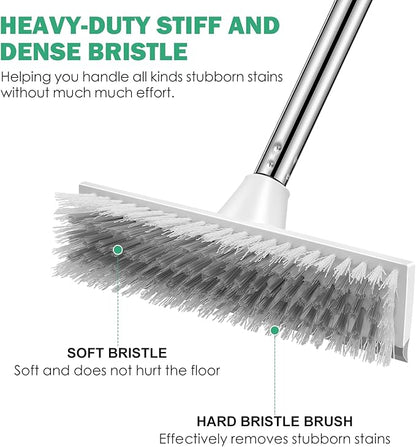 SetSail Floor Scrub Brush with 51-Inch Long Adjustable Handle 2 in 1 Scrape Brush Stiff Bristle Floor Scrubber for Cleaning Shower Bathroom Garage Kitchen Wall Deck Tub Tile, 2 Pack (Grey White)