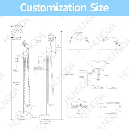 Freestanding Tub Filler Brushed Nickel Floor Mount Bathtub Faucet Bathroom,Rough-in Valve 2 Function Handshower for Tub Rinsing Bathing,Anti-Wobble Base,Telephone-Shape Handheld