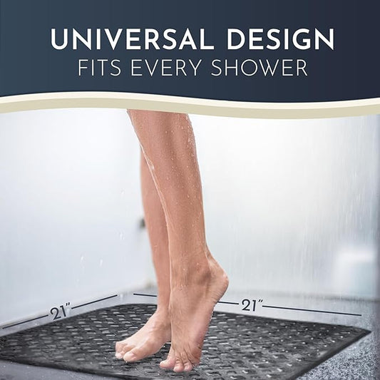 homerella® Shower Mat Non Slip Anti Mold, Non Slip Shower Mats for Inside Shower Stall Anti Slip Mat, Square Shower Floor Mat 21 x 21 in with Suction Cups & Hooks for Quick Drying, Machine Washable