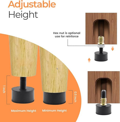 5/16 Rubber Adjustable Furniture Leveler，8 Pack Leveling Feet Screws in Threaded, Feet Levelers Screw On Furniture Glide Leveling for Table, Chair, Furniture Legs
