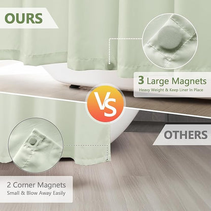 Waterproof Fabric Long Shower Curtain Liner with 3 Extra-Large Magnets, 72 x 78 inch Extra Long Green Cloth Shower Liner Machine Washable, Hotel Quality Lightweight Shower Curtain for Bathroom
