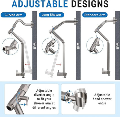 G-Promise All Metal Shower Diverter with Low Holder, Extended 13.5 Inch, 3-Way Diverter Valve with Pause Mode for Handheld and Fixed Shower Heads ∣ 4-Setting Replacement Part (Brushed Nickel)