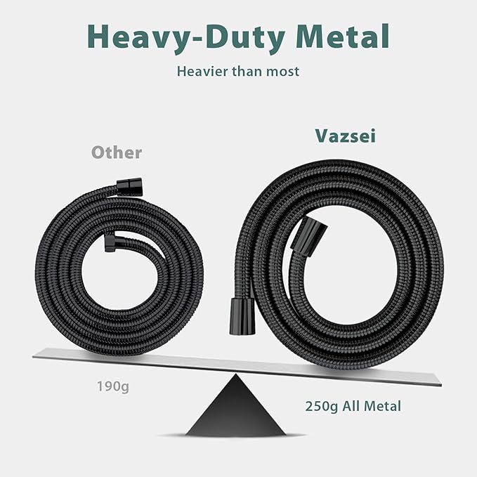 Shower Hose Replacement For Cleaning 304 Stainless Steel Shower Head Hoses 59 Inches High Pressure Bidet Hose Flexible Rose Gold Extension Showerhead Hoses Extra Long (Black, 58 In)