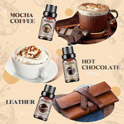 Bakery Essential Oils Set - 6x10ML Fragrance Oils for Home Diffusers,Candle & Soap Making |Home Aromatherapy & Crafting| Leather, Hot Chocolate, Coffee Cake, Mocha Coffee, Apple Pie,Brown Sugar Scents