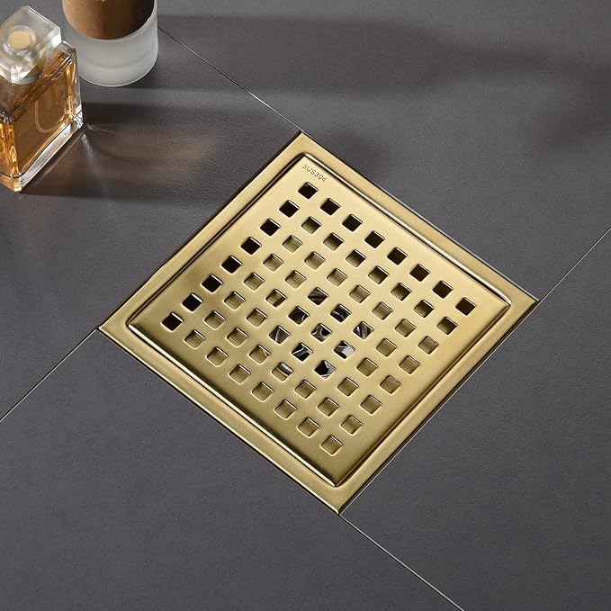 6 Inch Shower Drain Black Matte with Adjustable Shower Drain Base Flange SUS304 Stainless Steel Floor Drain Cover Removable Mesh Grille