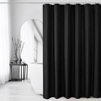 Gibelle Extra Long Shower Curtain 72 x 84, Tall Waffle Weave Textured Fabric Shower Curtain for Bathroom, Water Repellent, Machine Washable, Black