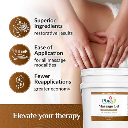 Coconut Therapy 5 Gallon Massage Gel, Deep Tissue Infused Formula for Physical Recovery, Wellness Emollient for Bodywork, Unscented Glide for Softness, Skin Hydrating, Moisturizing