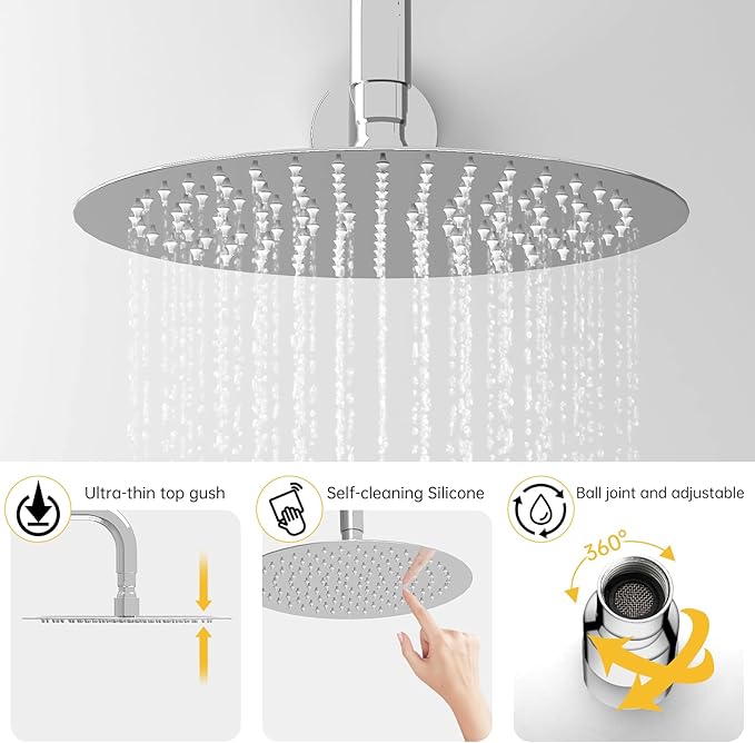 BESy Shower System with 10 Inch Round Rain Shower Head and Handheld Wall Mounted, High Pressure Rainfall Shower Faucet Fixture Combo Set with 2 in 1 Handheld Showerhead for Bathroom, Polished Chrome