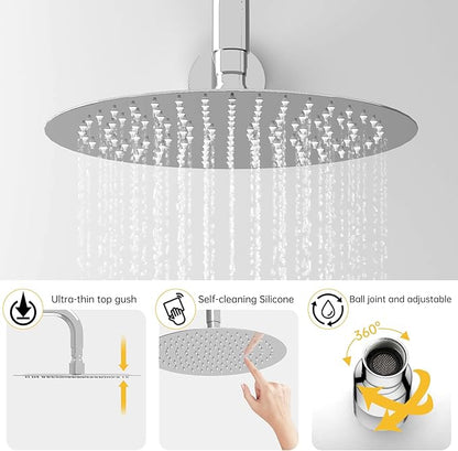 BESy Shower System with 10 Inch Round Rain Shower Head and Handheld Wall Mounted, High Pressure Rainfall Shower Faucet Fixture Combo Set with 2 in 1 Handheld Showerhead for Bathroom, Polished Chrome