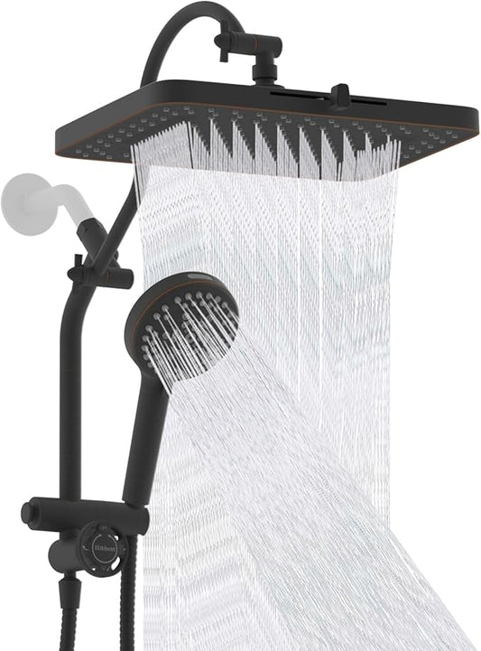 Hibbent cUPC Certified 13'' Shower Head Combo, High Pressure 5 Spray Rainfall Showerhead, 10 Spray Handheld, All Metal Easy Reach 4-way Diverter with Pause Mode, 71'' Hose & Holder, Oil-Rubbed Bronze